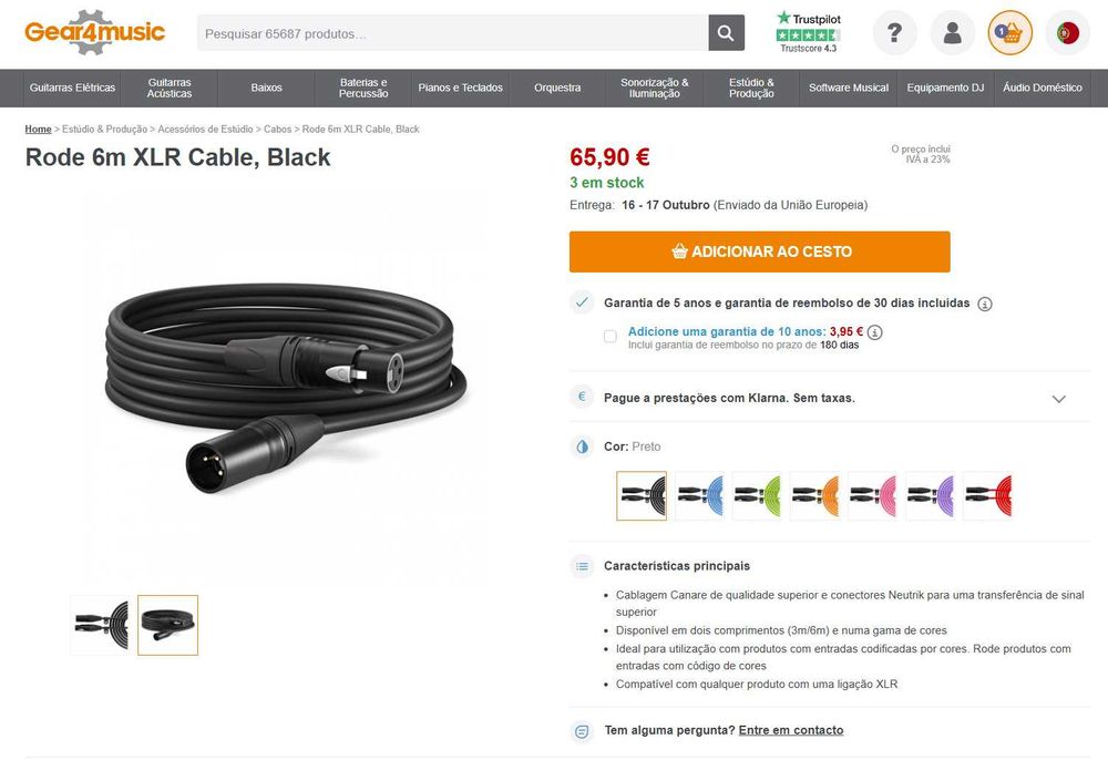 Cabo Microfone RODE XLR-6 (NOVO)