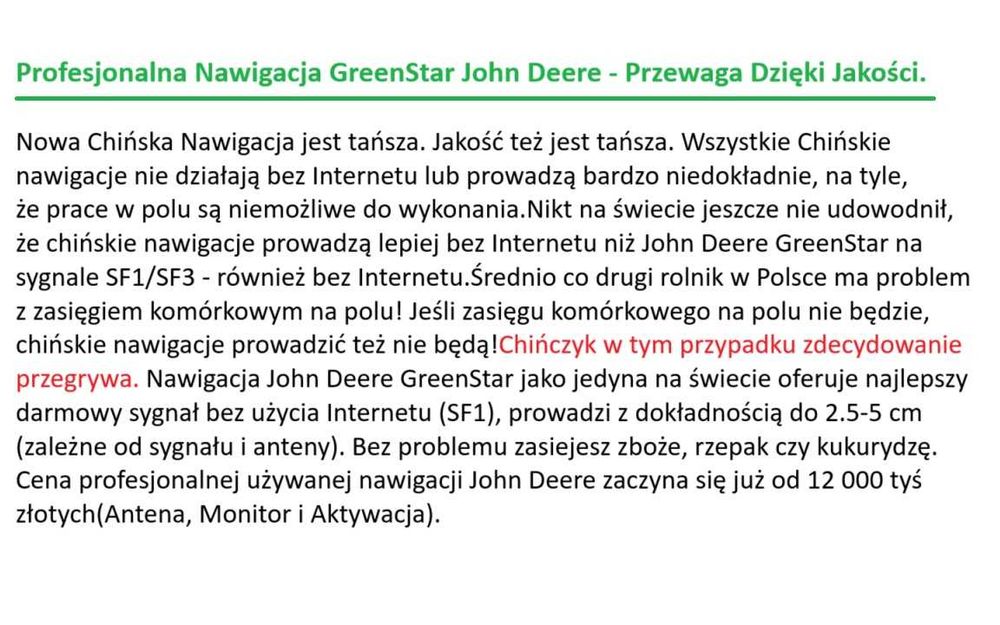Profesjonalna Nawigacja Rolnicza John Deere GreenStar