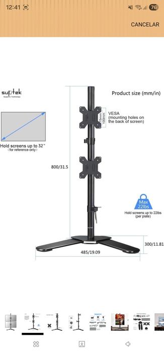Suporte de ecrã para PC, 2 ecrãs