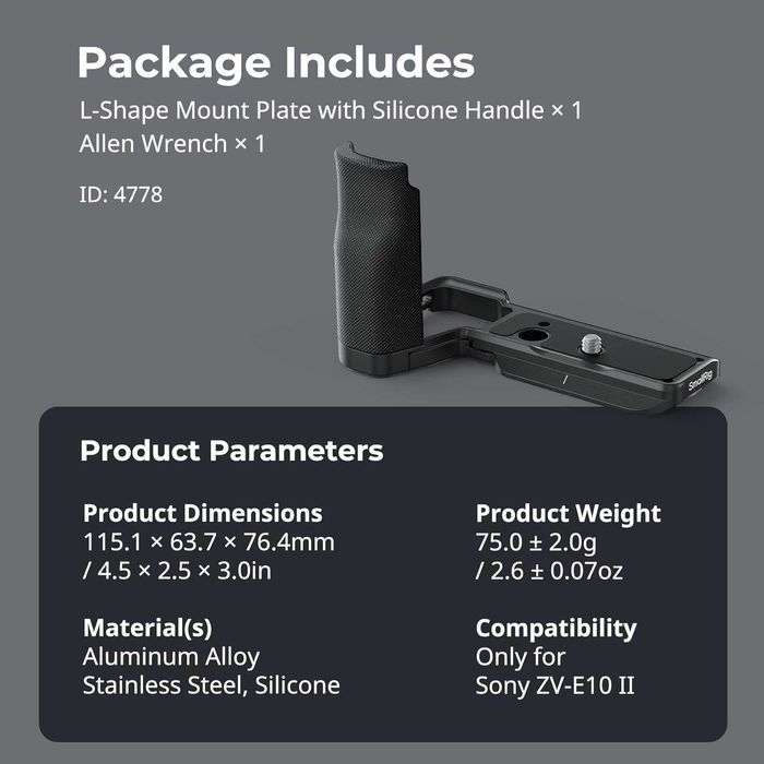 SMALLRIG L Plate for Sony ZV-E10 II | NOVO Nunca Usado