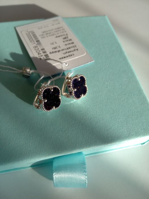 Срібні сережки Ніч Каіру Van Cleef Ван Кліф чорні підвіски вісюлькі