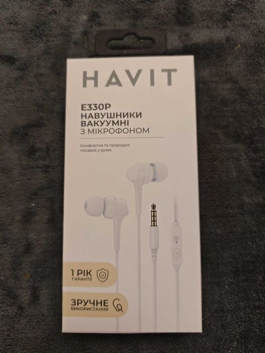 Вакуумні навушники з мікрофоном HAVIT HV-E330P White