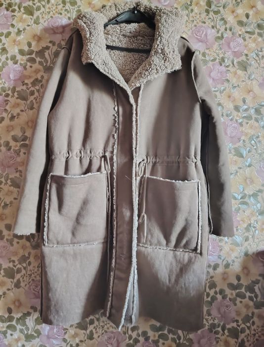 Шуба дубленка овчина с капюшоном XXL брендовая двусторонняя