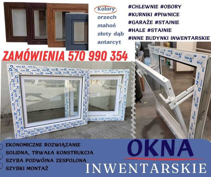 Okna inwentarskie, magazyny, przechowalnie, piwnice, chlewnie okno PCV