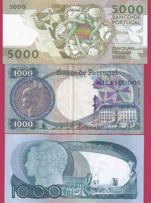 NOTAS  REPUBLICA  3 notas  5.000 e 1.000 escudos