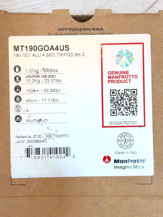 Manfrotto 190 Go! MT190GOA4US — новий професійний штатив, Made in Italy