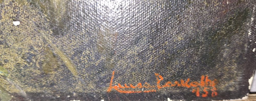 Quadro pintura antiga com selo  casa Lisboa assinatura autor conhecido