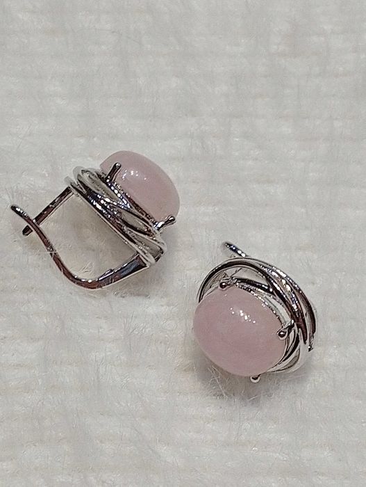 Серьги розовый кварц 925