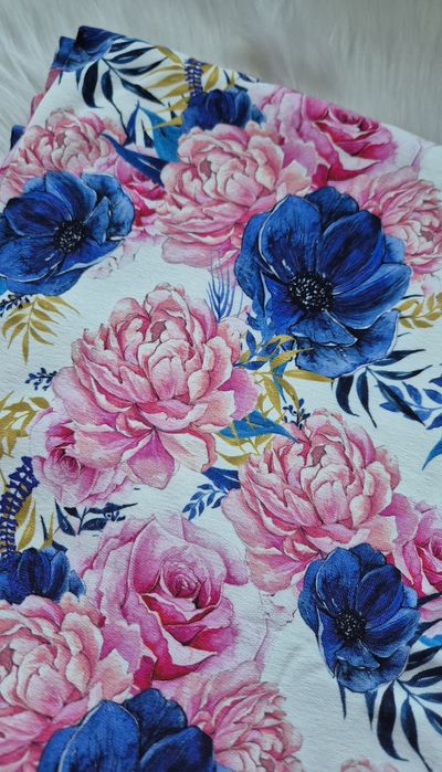 Dresówka pętelka kwiaty bawełna elastan szycie