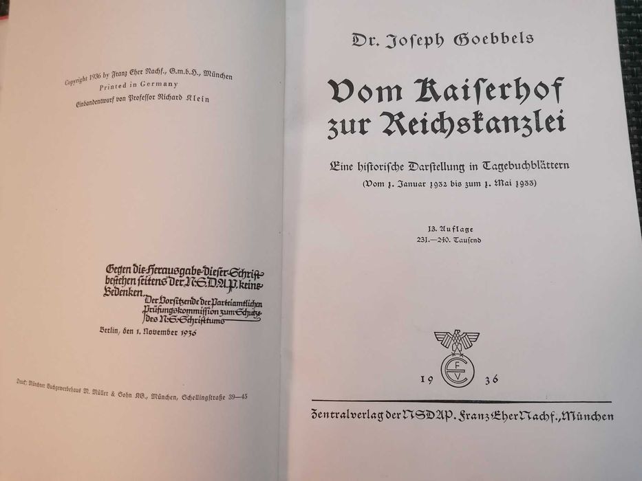 Livro NAZI do Dr. Joseph Goebbels, como NOVO. 1936.