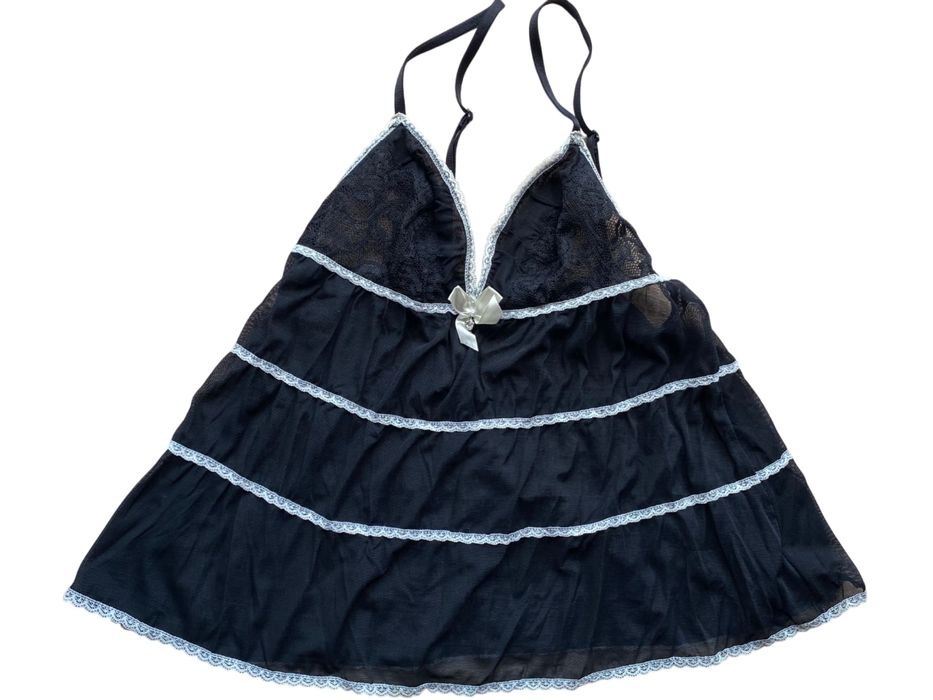 чорний мереживний топ з бантиком(пеньюар)