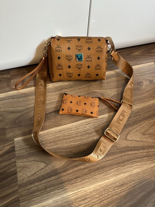 Nowa brązowa torebka MCM damska portfel w zestawie pasek torba nerka