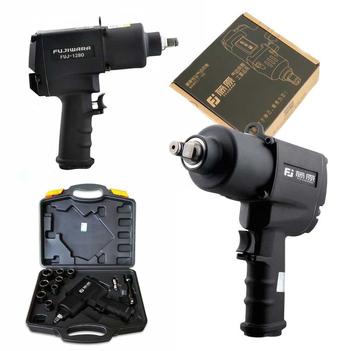 Гайковерт пневматичний ударний повітряний FUJIWARA (1/2», 230 л/хв) / Пневмогайковерт з набором головок