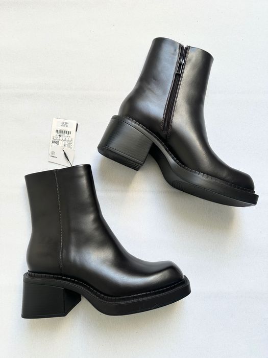 ZARA botki czarne obcas klocek kwadratowe skóra eko NOWE 36