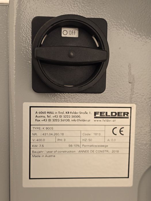 Piła formatowa Felder K890S – 2018 rok, 7,5 kW, stan bardzo dobry