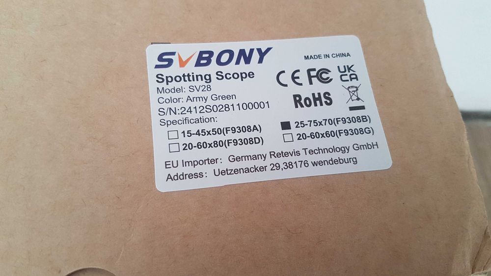 Luneta obserwacyjna Svbony 25-75x70