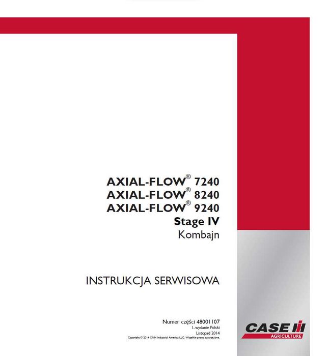 CASE kombajn axial flow 7240,8240,9240 instrukcja napraw po Polsku