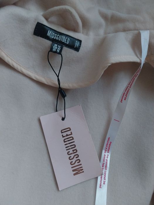 Plaszcz ķremowy Missguided 42 xl jasny długi pasek nowy
