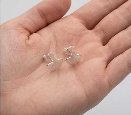 Brincos de folha de Ginkgo Biloba 8mm em Prata 925