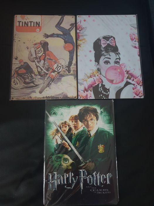 Placas quadros madeira harry Potter Tintin  Audrey Hepburn