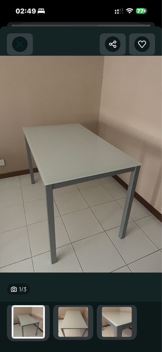 Mesa de refeições 70x120 cm –  tampo em Vidro temperado mate branco