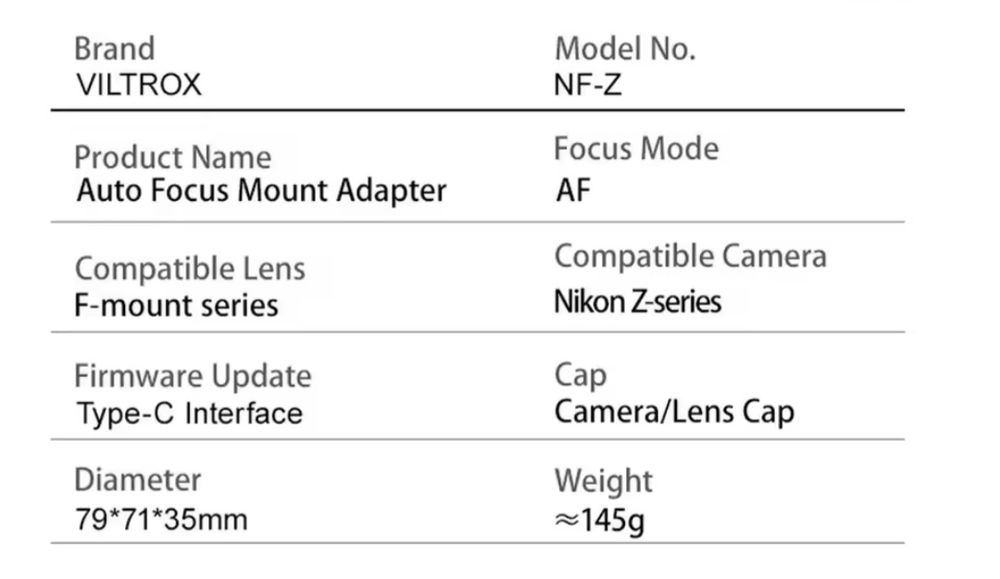 Adaptador VILTROX NF-Z