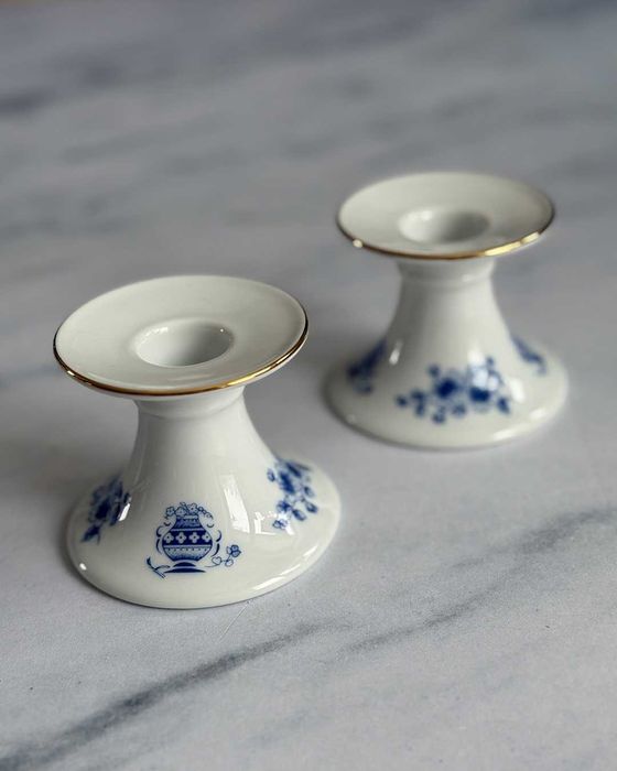 Komplet porcelanowych świeczników Seltmann Weiden | biało-kobaltowe