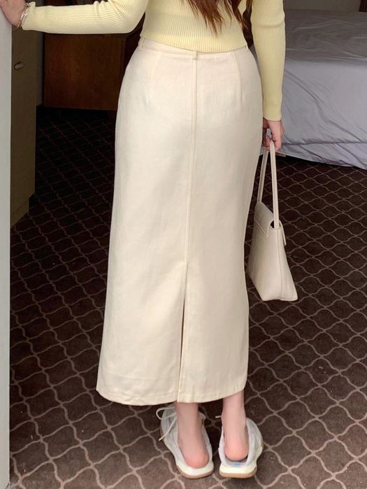 Spódnica  Jeansowa Maxi Bawełniana Prosta Beżowa Dazy Xs 34