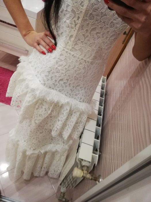 Nowa długa sukienka maxi 36 s biała suknia s/m hiszpanka koronkowa