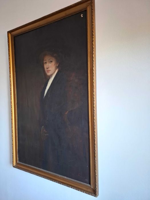 "Portret damy" obraz olejny na płótnie XIX w. sygn.p/d, 90x135 cm