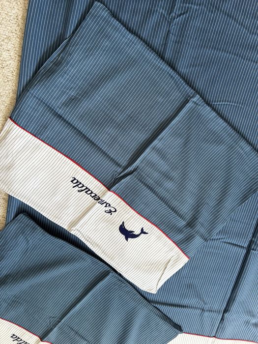 Pościel marynistyczna bawelniana biel granat niebieski morska 190x 130