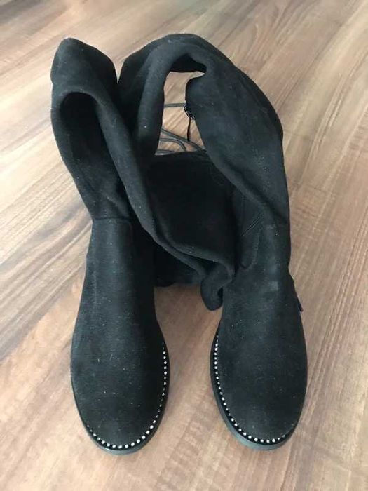 czarne, zamszowe kozaki r. 36, nowe