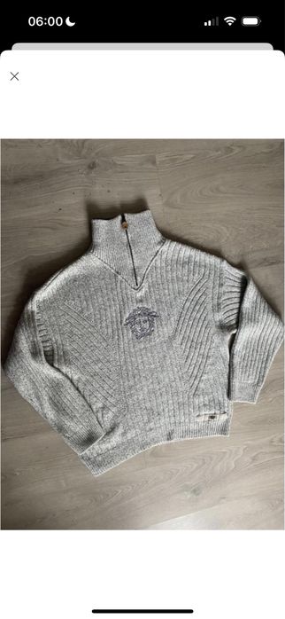 Шикарний чоловічий сірий светр із блискавкою на горлі Versace