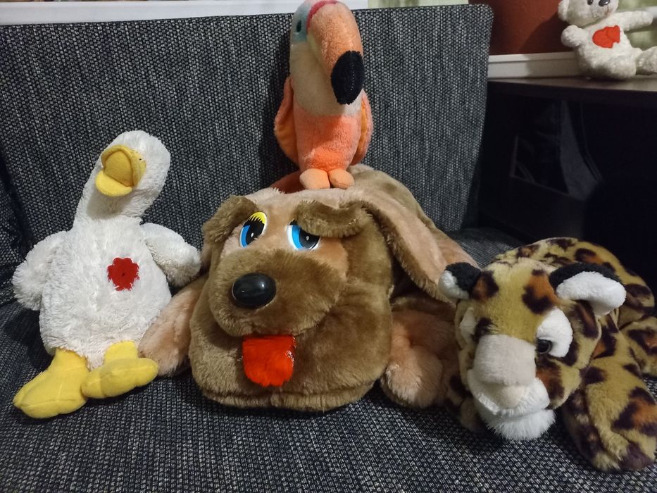Мягкие игрушки утка тукан собака тигр мышь