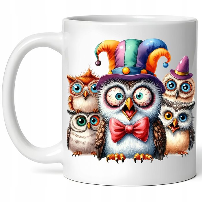 efektowny kubek szalona zabawna sowa sówka ceramika + pudełko 330ml