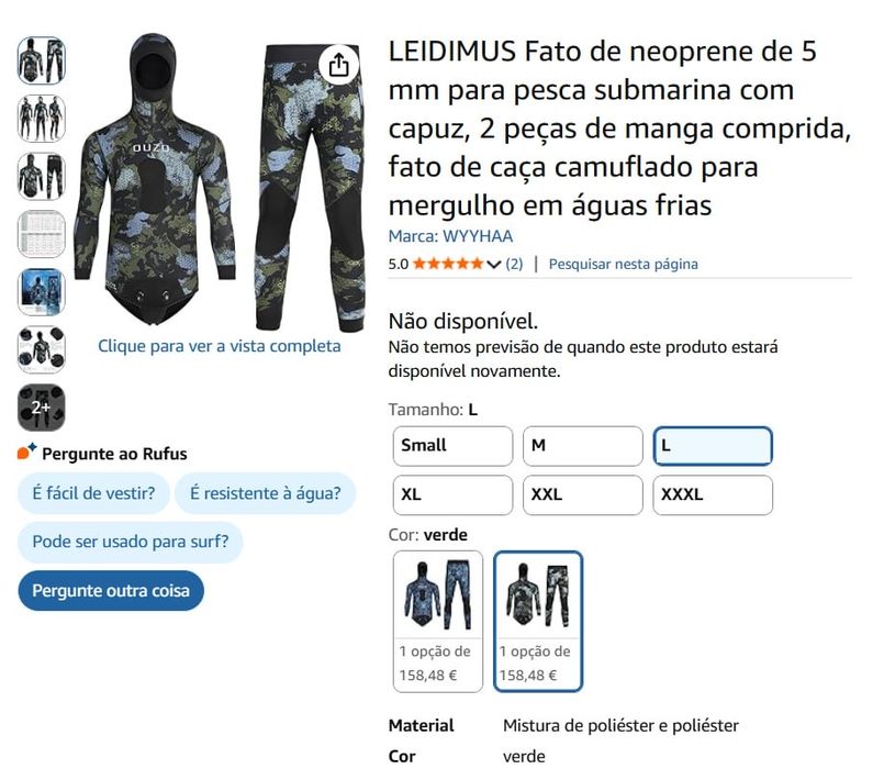 Fato de neoprene de 5 mm para pesca submarina