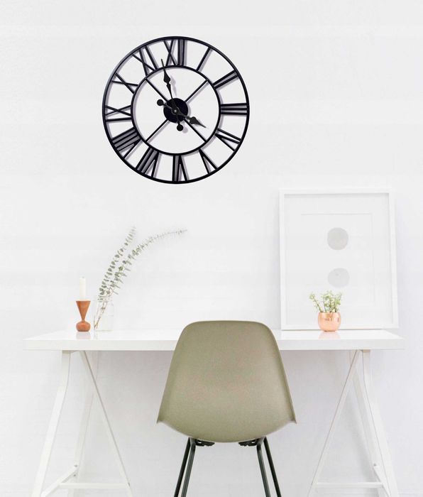 Zegar rzymski vintage retro loftowy czarny metalowy ścienny loft 50 cm