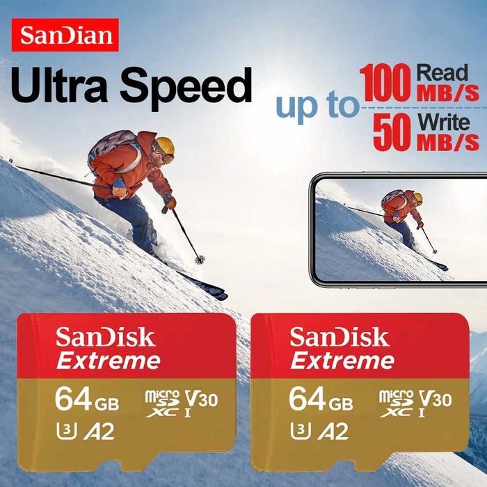 Карта пам'яті чесні 64GB SanDisk Extreme microSD 10 U3 V30 A2 підходить 4K