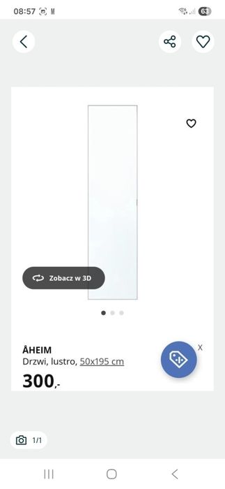 Ikea lustro drzwi do szafy pax Aheim 50x195 komplement front
