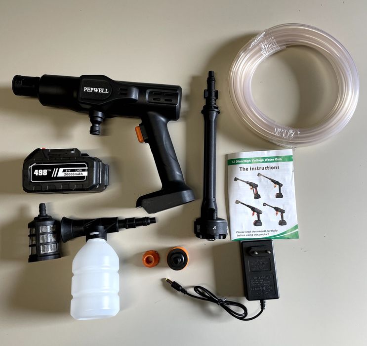 Myjka ciśnieniowa pistolet akumulatorowy PEPWELL 21V + Pianownica (2700)