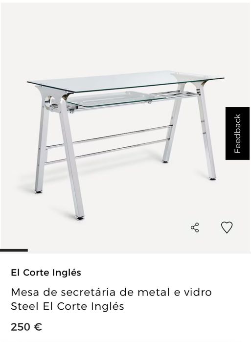 Secretária em Vidro e Metal Nova
