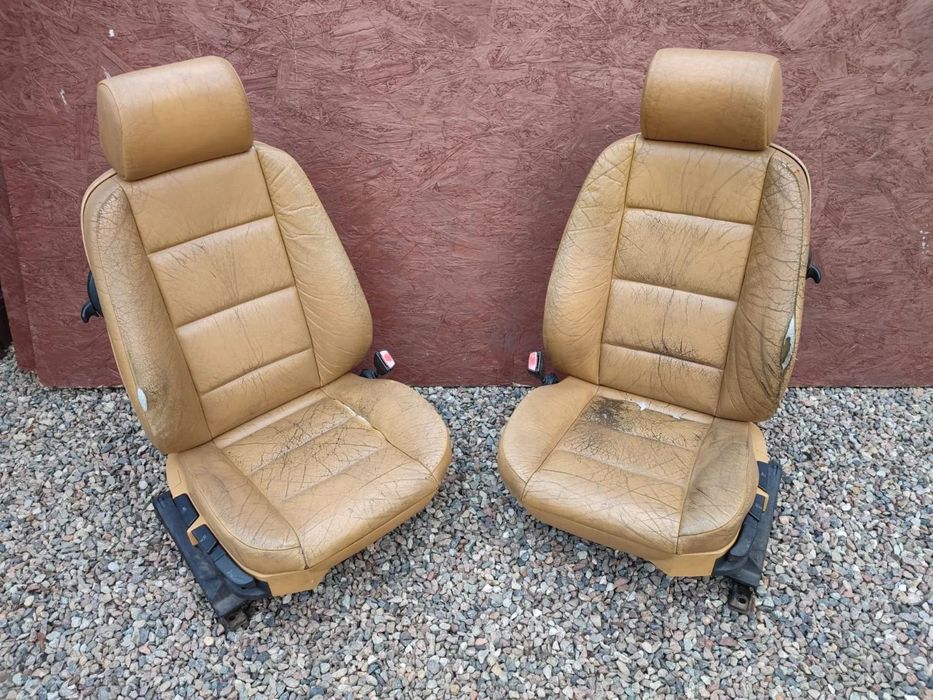 BMW E36 CABRIO / COUPE / COMPACT. ORYGINALNE FOTELE PRZÓD SKÓRA PODGRZEWANE ELEKTRYCZNIE LEWY / PRAWY EUROPA. O NR: 8 166 183 / 8 166 184 OEM. SPRAWNE W 100%.