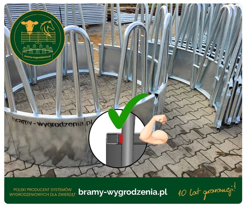 Pasnik 12 stanowiskowy mocny 165 kg na bele dla bydła, karmnik kosz