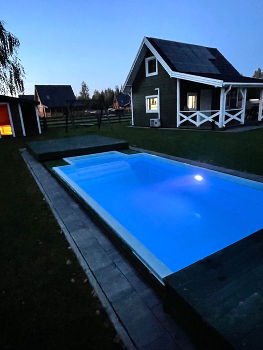Zielony domek 12 osób Pilchy Roś basen sauna Mazury wynajem