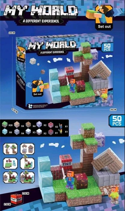 Магнитный конструктор Майнкрафт,блоки с фигурками 32 и 50 деталей.