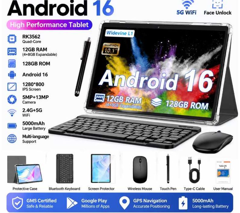 Tablet KOOMDIGI W30Pro z Androidem 16, 10-calowy ekran dotykowy, 12 GB RAM (4 GB + 8 GB z możliwością rozszerzenia)