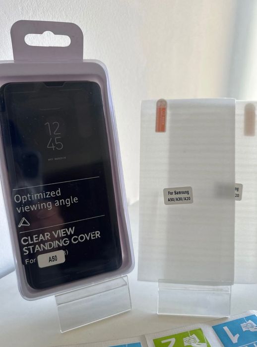 2x szkło hartowane +Etui otwierane do boku do samsunga a50