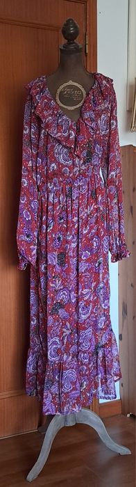 Vestido Maxi Boho-Chic Lefties Vermelho/Púrpura T. L - Como Novo