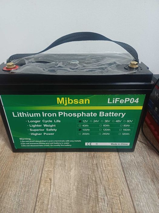 Літій-залізо-фосфатний акумулятор Mjbsan LiFePO4 12.8V 100Ah 1280Wh з BMS, глибокого циклу