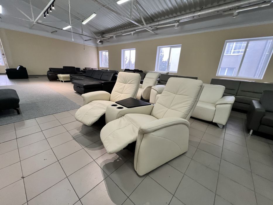 Диван шкіряний трійка реклайнер з бариком механічно регульваний